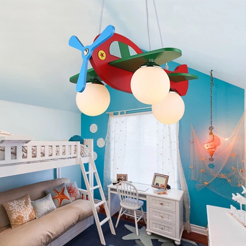 Wood Airplane Chandelier For Children Kids Boy Bedroom