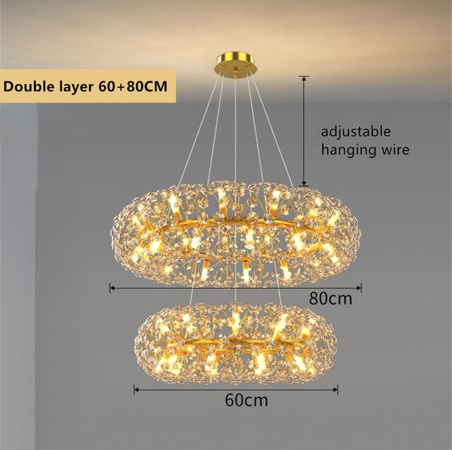 Modern Gold Crystal Circular Hanging Chandelier