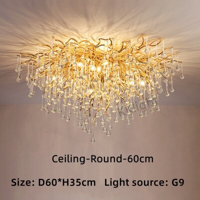 Lustre LED en cristal doré de luxe pour plafond